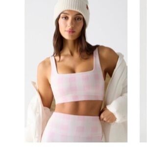 Soft Pink Buffalo Check Crop Tank and Skirt Set
